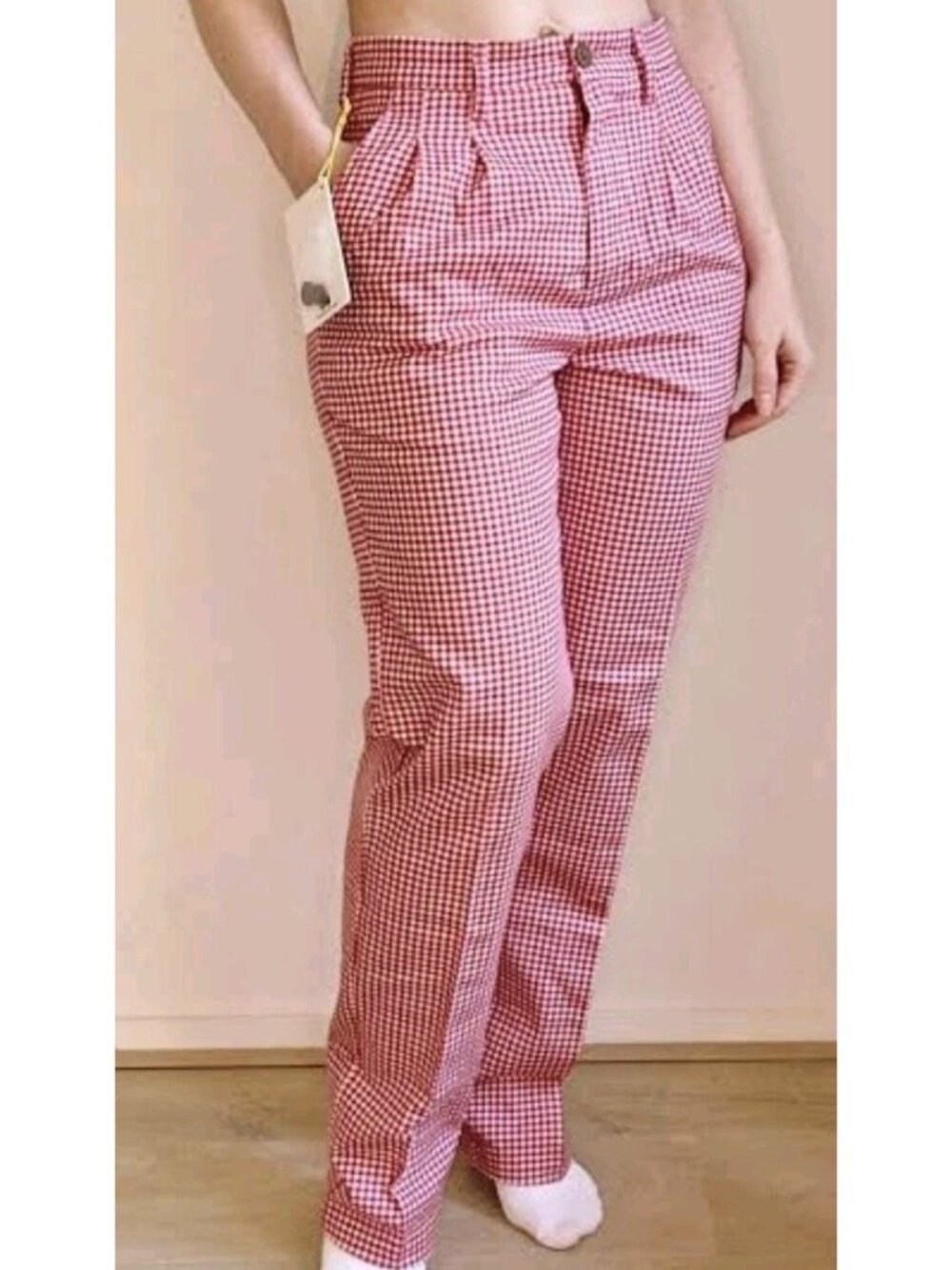 Teddy Fresh Red Gingham Plaid High Rise Pleated Straight Pants Size 30